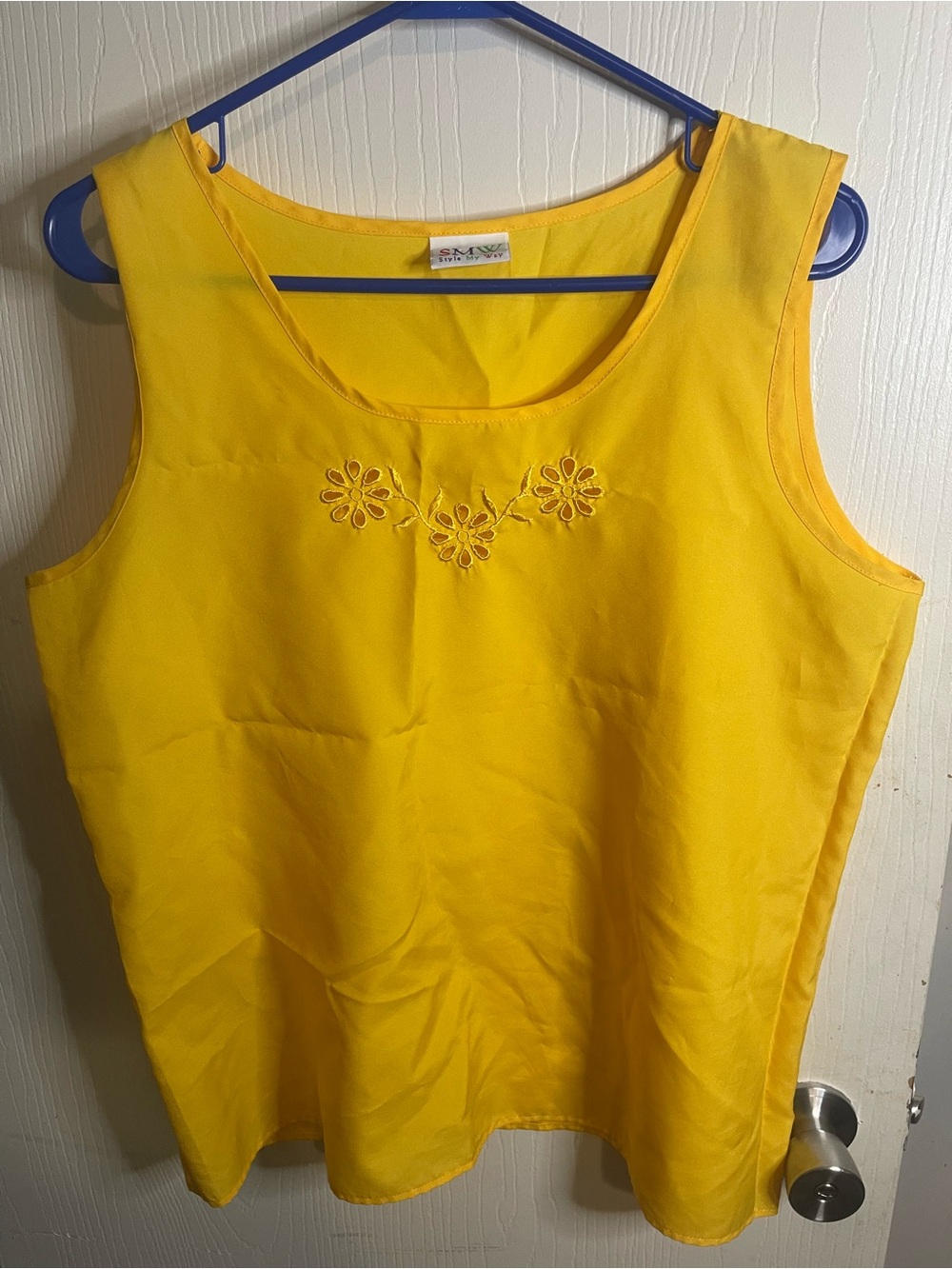 Yellow Sleeveless Embroidered Floral Tank Top